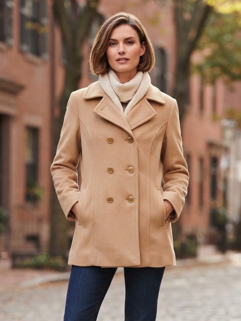 Marvin Richards Wool and Cashmere Blended Camel Double-Breasted Wool Coat
